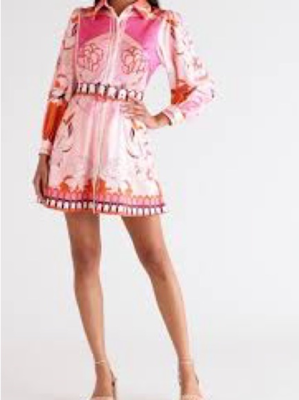 Pink & Orange Printed Long-Sleeve Mini Dress